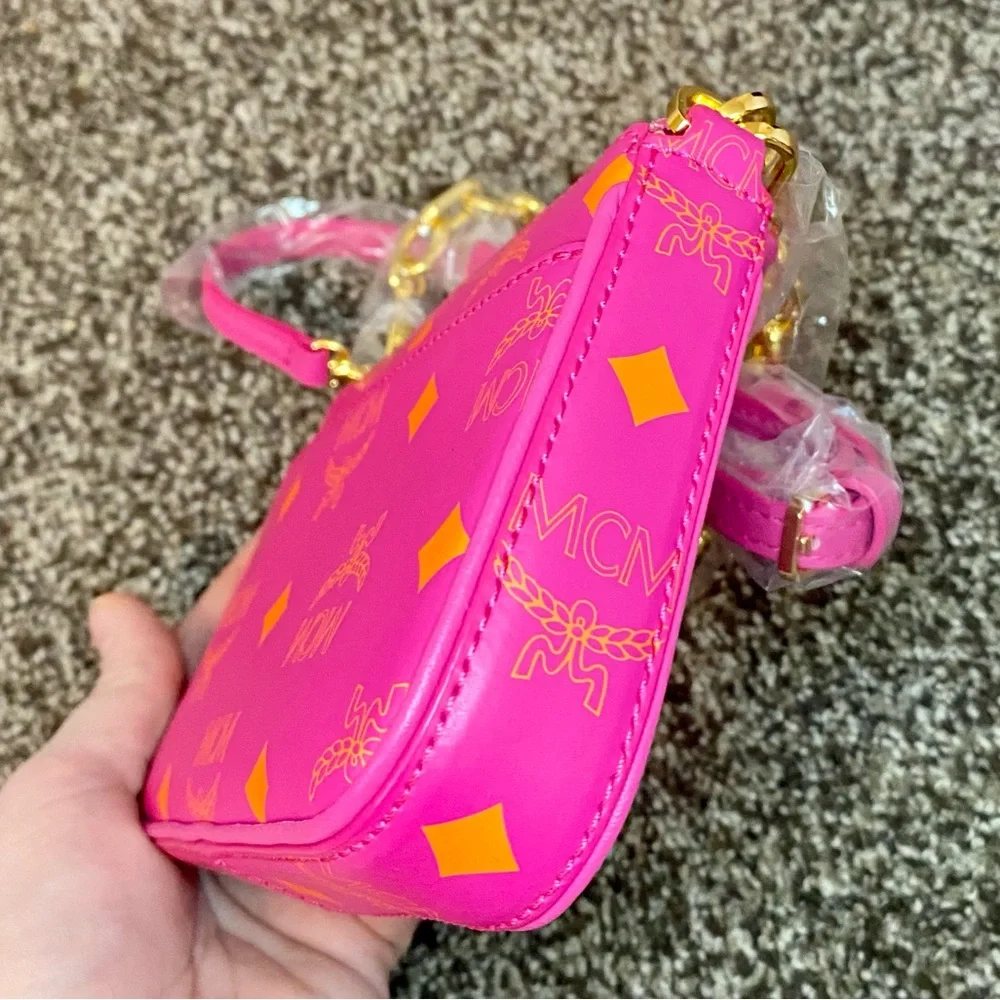 NWT MCM Fuchsia Pink Mini Color Splash Logo Leather Shoulder Bag - Picture 13 of 13
